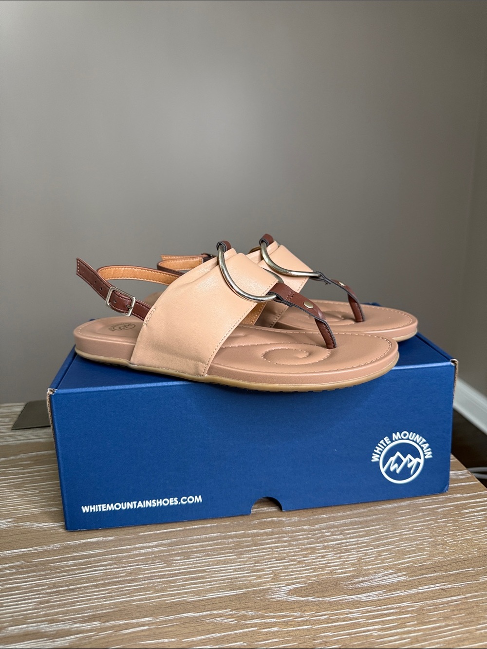 NWB White Mountain Nude and Brown Slingback Ring-Accent Sandals